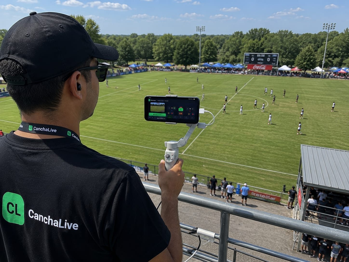 Transmisión de un partido en un estadio con CanchaLive