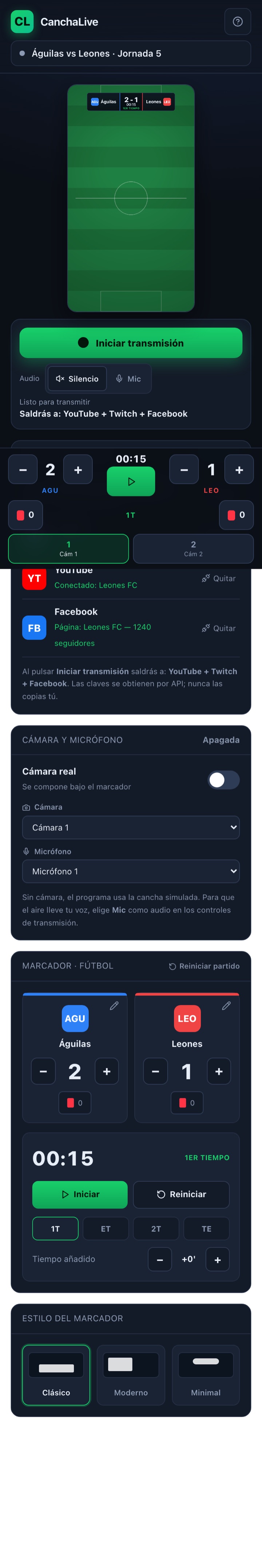 Estudio de CanchaLive en un celular